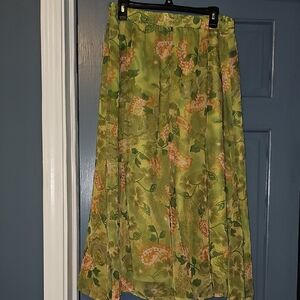 VINTAGE BFA Classics Floral Green Maxi Skirt Paisley Leaves Sheer Flare Women Xl